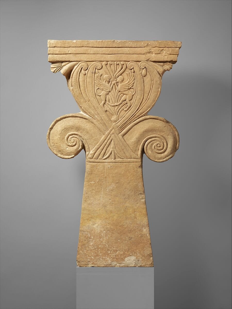 Limestone funerary stele (shaft) with a "Cypriot capital", Classical Cypriot statue