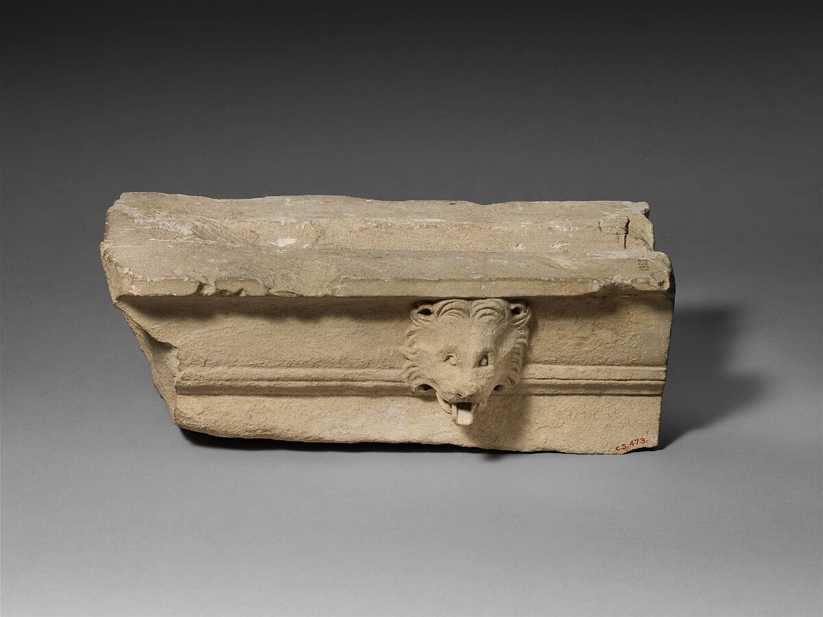Limestone cornice with a lion’s head, Roman Cypriot