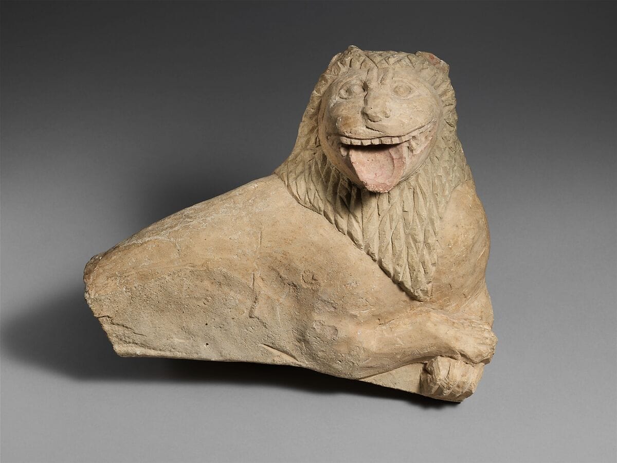 Fragment of a limestone funerary stele with a recumbent lion, Classical Cypriot