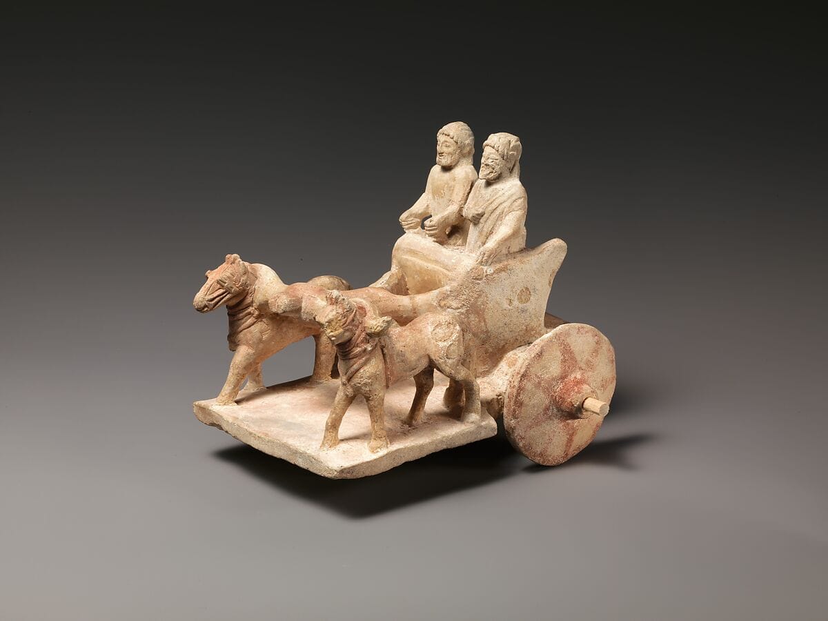 Limestone model of chariot drawn by two horses, Archaic II Cypriot statue