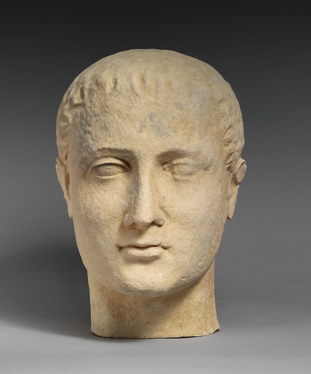 Limestone head of a beardless male votary, Hellenistic Cypriot statue