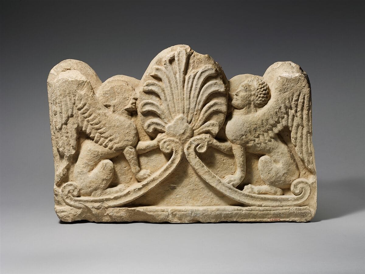 Limestone grave relief with two sphinxes, Classical Cypriot statue