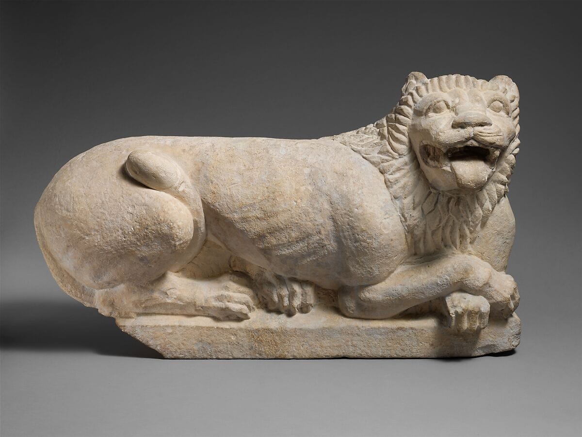 Limestone recumbant lion, Classical Cypriot statue