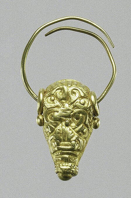 Gold earring with head of a bull, Late Bronze Age III Cypriot jewelry