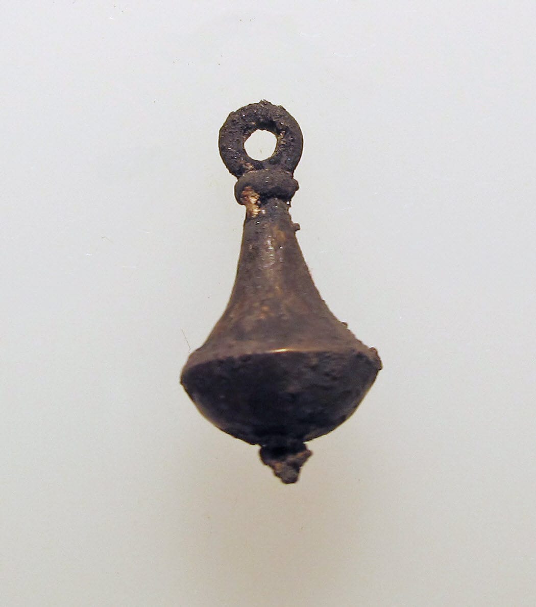Pendants, nail head, from earrings, Bronze Age Cypriot jewelry