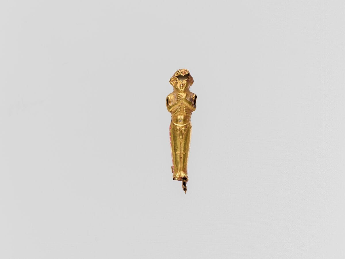 Gold pendant capsule in the form of a male figure, Classical Cypriot jewelry