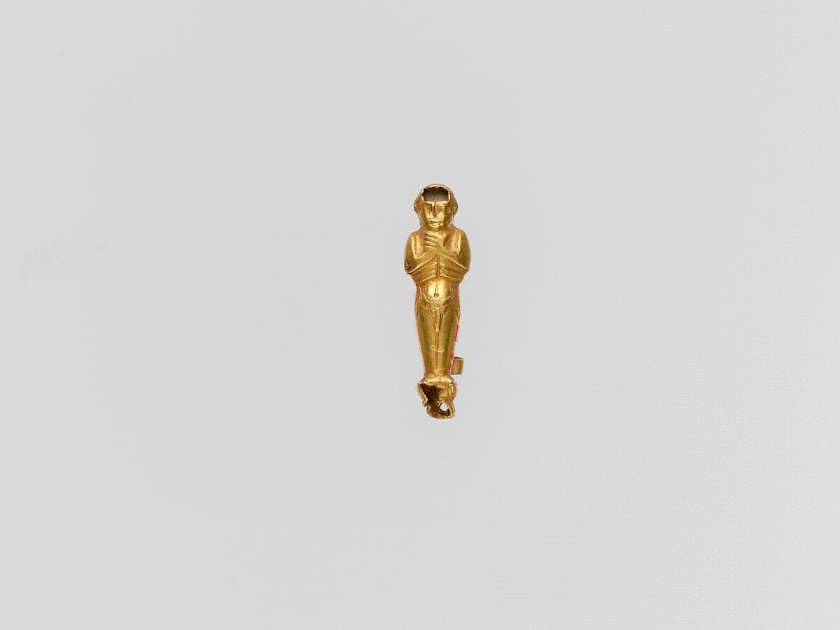 Gold pendant capsule in the form of a male figure, Classical Cypriot jewelry