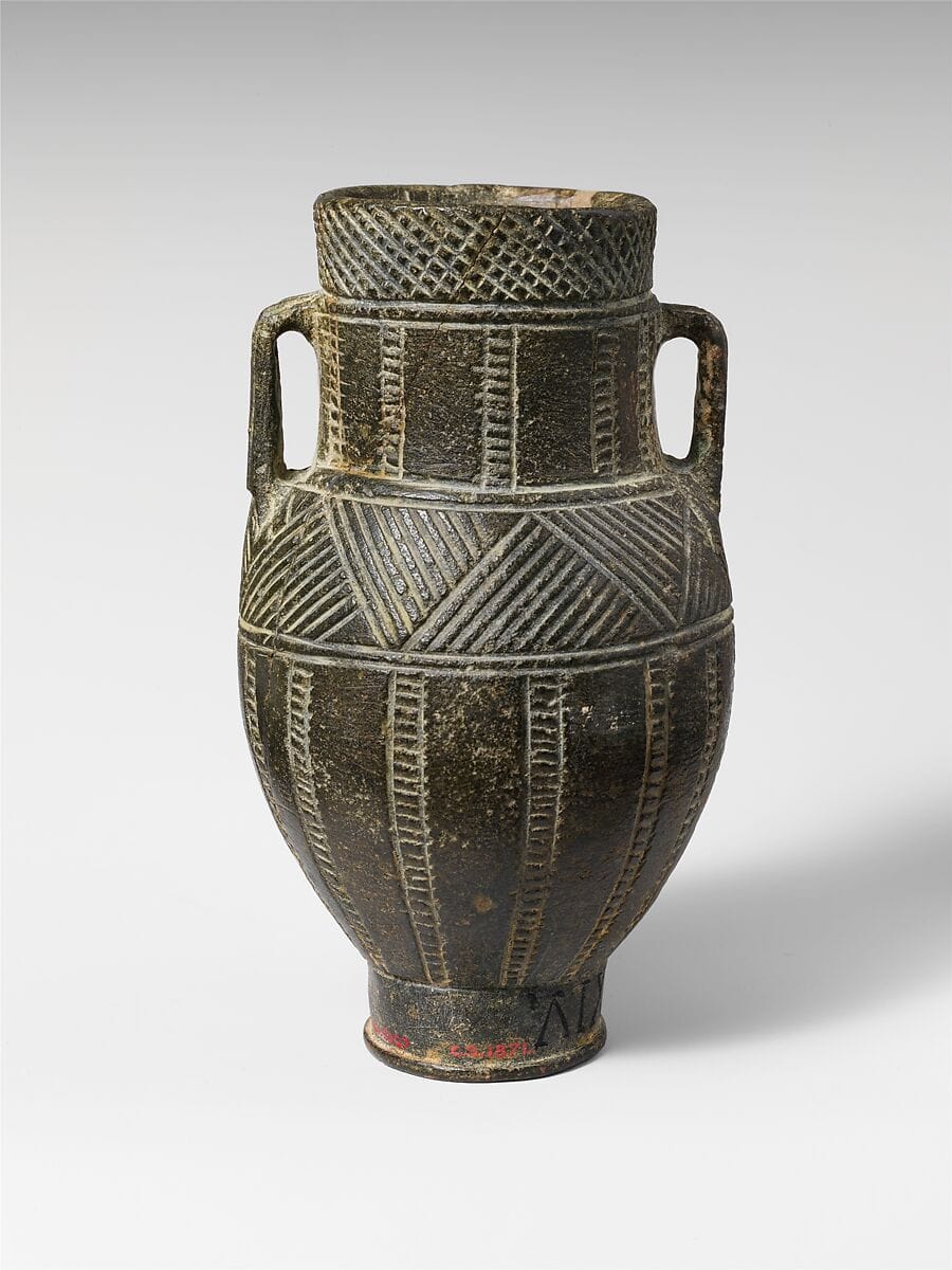 Chlorite amphoriskos (small jar), Late Bronze Age III Cypriot