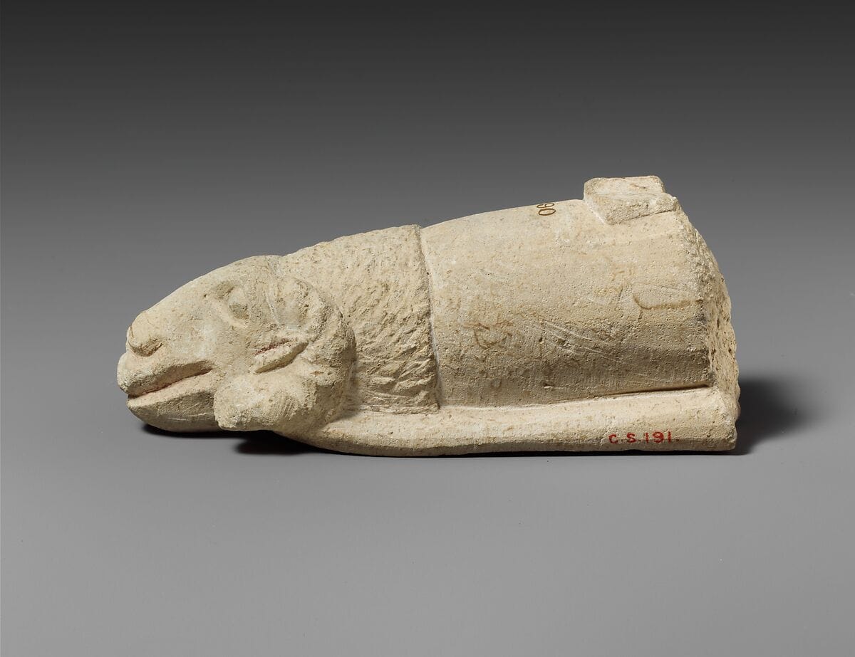 Limestone handle of a patera or a fire shovel ending in a ram’s head, Classical Cypriot tool