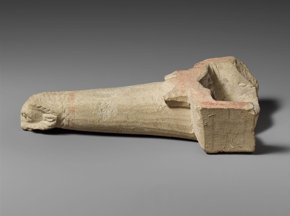 Limestone handle of a patera or a fire shovel ending in a ram’s head, Classical Cypriot tool