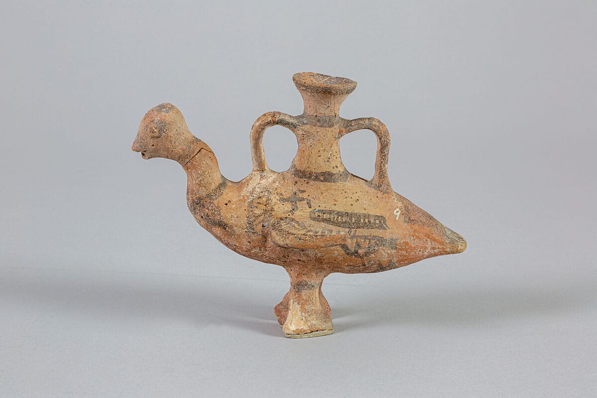 Terracotta askos in the shape of a water bird, Late Bronze Age III Cypriot flask