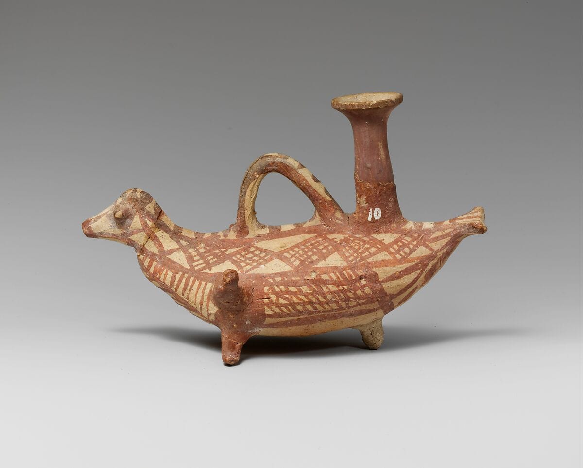 Terracotta askos (flask with a spout and handle over the top) in the form of a bird, Late Bronze Age III Cypriot