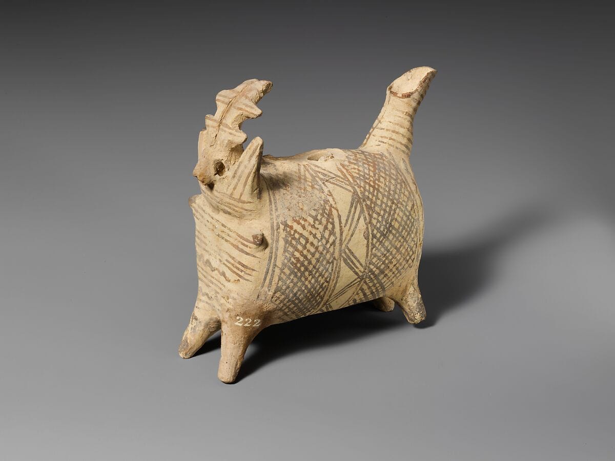 Terracotta zoomorphic askos (vessel), Middle Bronze Age II Cypriot flask