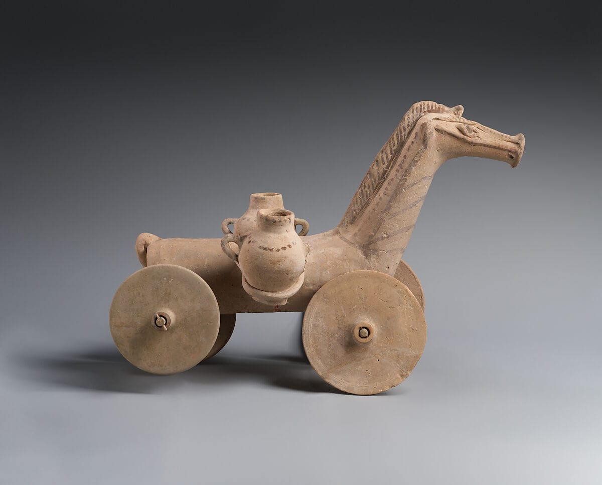 Terracotta wheeled horse, Archaic II Cypriot statue