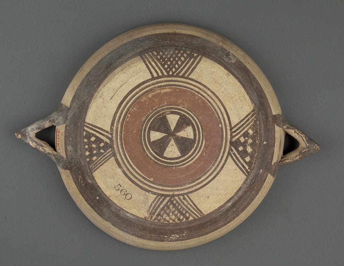 Terracotta plate with horned handles, Geometric II Cypriot dish