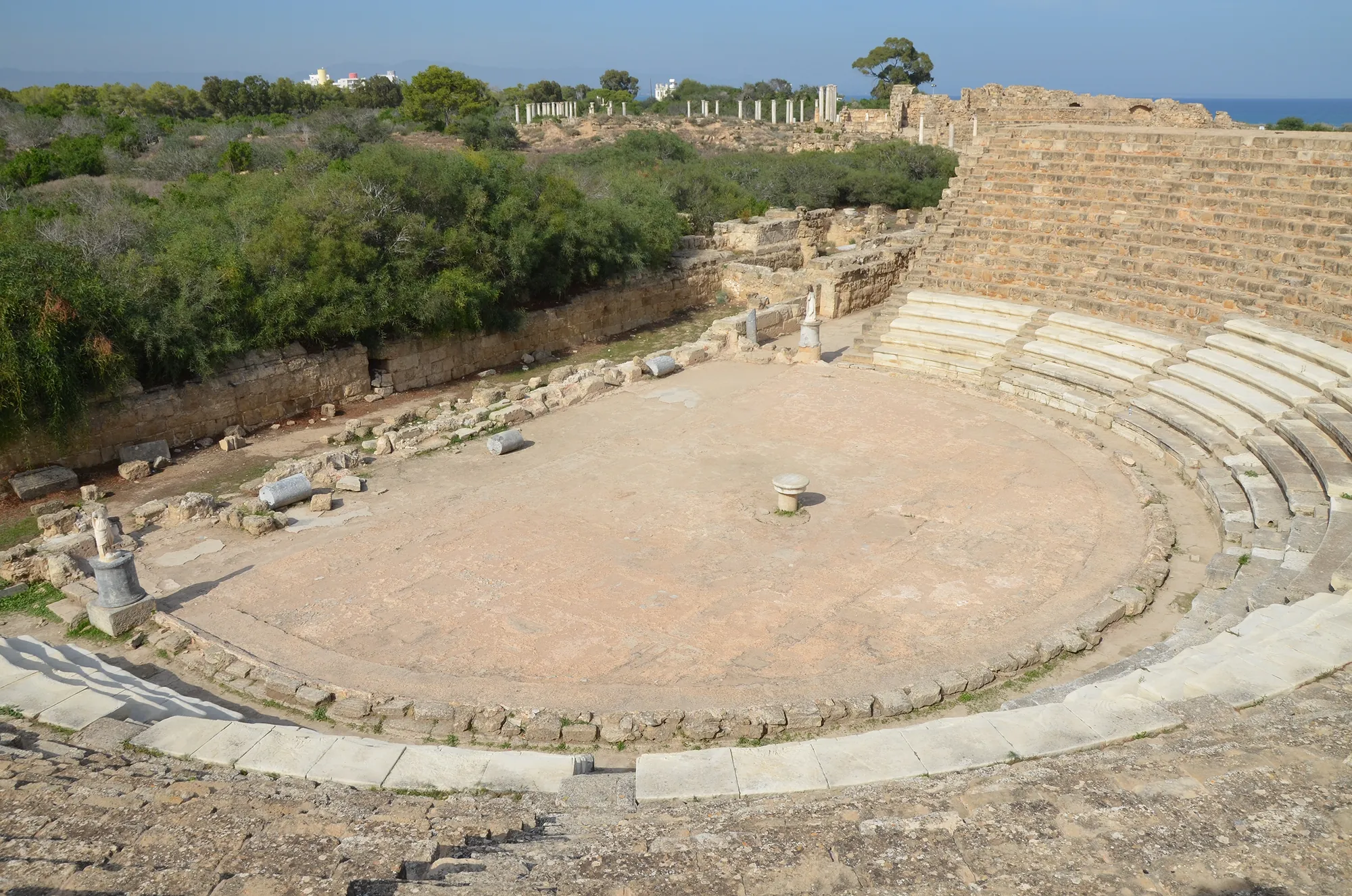 The Roman theatre of Salamis, Augustan, with the foundations of the eight lowest rows ancient and the upper rows restored (Photo: Carole Raddato, cropped, CC BY-SA 2.0)