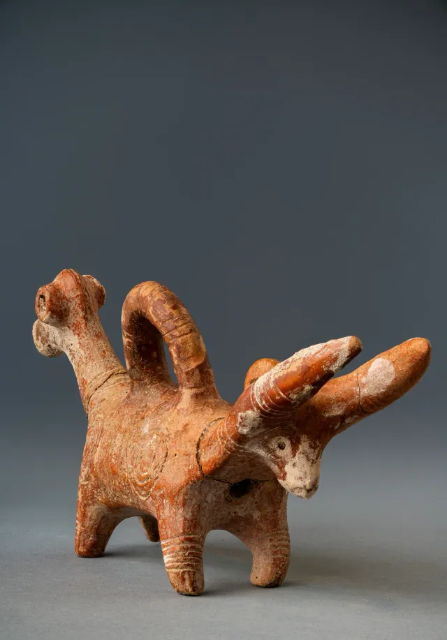 Red Polished Two-Headed Zoomorphic Askos with a Bull and a Long-Eared Head