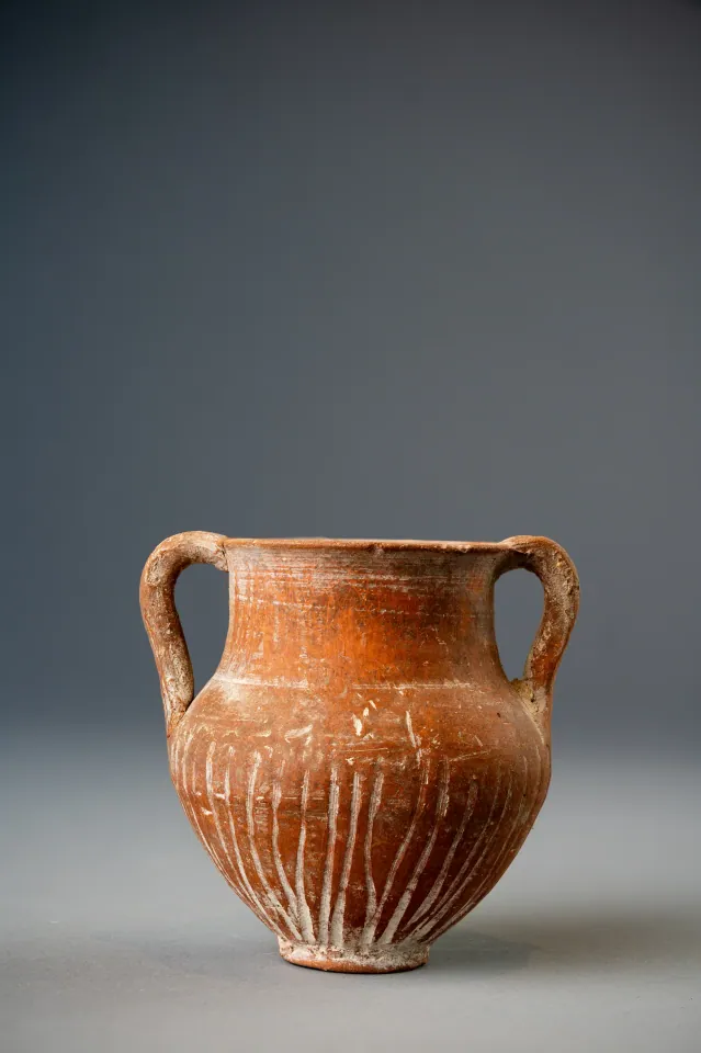 Two-Handled Amphoriskos with Grooved Bucchero Body
