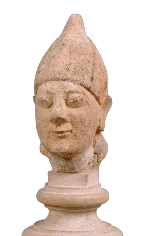 Man with helmet, Archaic I Cypriot statue